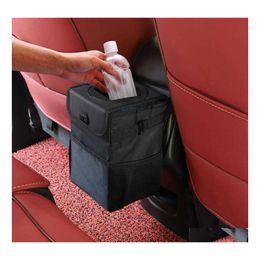 Car Cleaning Tools Waterproof Trash Can Bin Accessories Organiser Garbage Dump For Cars Storage Pockets Closeable Portable Drop Deli Dhikf