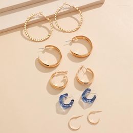 Hoop Earrings Women's 5 Pairs Round Circle Gold Colour Earring Vintage Simple For Women Minimalist Jewellery Gifts QW107