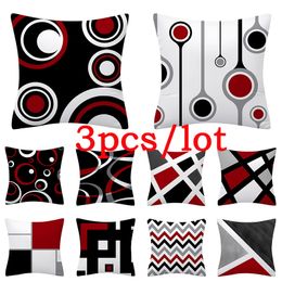 Cushion Decorative Pillow 3pcs Red Series Geometric Polyester case Round Patchwork Cushion Cover Sofa Home Decoration Chair Seat Case 230505