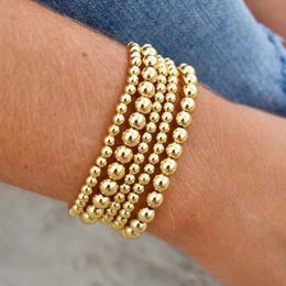 Gold Plated Beaded Stackable Bracelets Stainless Steel Bead Elastic Stretch Bracelet for Women Men