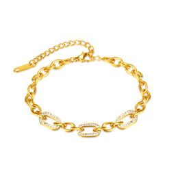 Golden CZ Classic Tennis Wedding Bracelets for Brides Cubic Zirconia| Stainless Steel Rolo Chain Bracelets for Women Girls 5mm 17cm+7cm