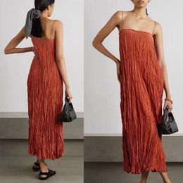 Casual Dresses Women Sexy Strapless Silk Orange Dress 2023 Pendulous Fold Loose Sling
