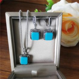 Necklace Earrings Set Ajojewel Blue Square Stone Pendant And Vintage For Women Bijoux Femme