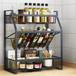 Organisation Kitchen Universal Seasoning Rack Multipurpose Three Layer Metal Standing Storage Shelf