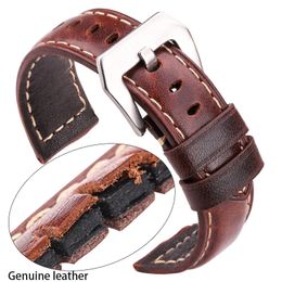 Watch Bands Genuine Leather badns 20mm 22mm 24mm Dark Brown Woemn Men Cowhide Band Strap Accessories 230506