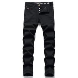 Men's Jeans Men's Black jeans Simple Trend Stretch Slim Pencil Pants High Quality Solid Colour Mid-Waist Embroidered Brand Trousers 230506