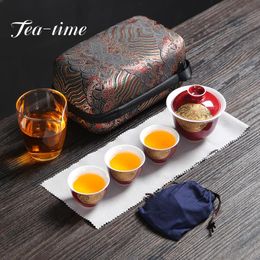 Teaware New Office Tea Cups Ceramic Portable Teapot Set Outdoor Travel Gaiwan Tea Cups of Tea Ceremony Teacup Fine Gift Kung Fu Tea Set