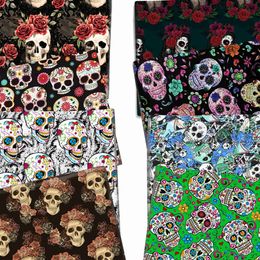 Fabric 50*145cm Black Halloween Skull Polyester Cotton / Pure Cotton Fabric Coloring Upholstery Embroidery Curtain Pillow Product Details P230506