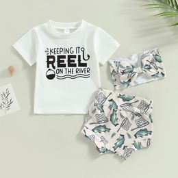 Europe and America girl clothing sets fashion baby girls letter short sleeve T-shirt fishing net print shorts suit hair accessories 3piece set infant outfits S2181