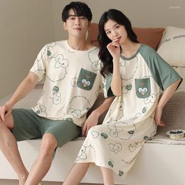 Men's Sleepwear 2023 Summer Couple Short Sleeve Cotton Pyjama Sets For Men Cute Cartoon Suit Pyjama Homewear Women Night Dress Clothes