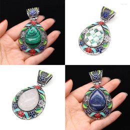 Pendant Necklaces Natural Stone Antique Silver Colour Lapis Lazuli Malachite Crystal Charm Vintage For DIY Necklace Jewellery Making