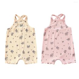 Clothing Sets 2023 Summer Born Baby Girls Toddler Sleeveless Square Collar Floral Print Knitted Romper Cross Sling Jumpsuits 0-18M