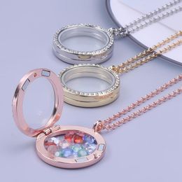 Pendant Necklaces 35mm Round Glass Floating Charms Locket Necklace Memory Po Relicario For Women Gift Jewellery