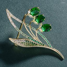 Brooches Fashion Lily Of The Valley Zircon Copper Brooch Elegant Atmosphere Clothes Botanical Flower Pin Simple Accessories Corsage