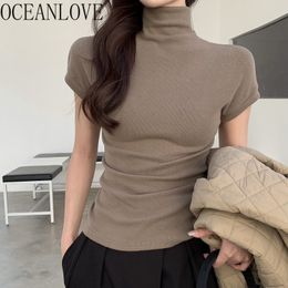 Women's T Shirt OCEANLOVE Clothing Shirts for Woman Turtleneck Short Sleeve Tunic Tees Tops Mujer Korean Fashion Y2k T shirts 230506