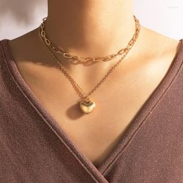 Pendant Necklaces Love Heart Pandent Necklace For Women Trendy Gold Colour Geometry Layered Clavicle Chain Adjustable Jewellery