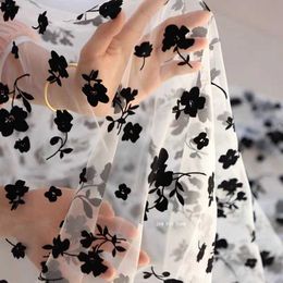 Fabric 1 yard wide 150cm black floral gathered tulle fabric high quality wedding dress decoration gauze skirt curtain decoration fabric P230506