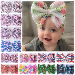 Hair Accessories 15pc/lot Letter Print Waffle Bows Knot Headband Baby Fabric Tie Dye Prints Girls Wide Turban Kids