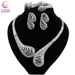 Afrcian Jewellery Sets Earrings Necklace For Women Silver Colour Dubai Jewellery Bride Wedding Party ensembles de bijoux