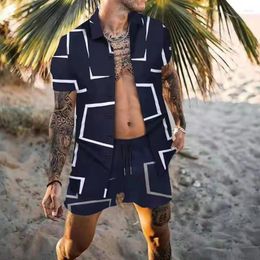 Men's Tracksuits Men's Hawaiian Set Fashion Digital Print Summer Short Sleeve Button Shirt Beach Shorts Street Suit 2PC S-3XL