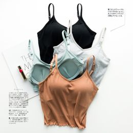 Camisoles Tanks Japanese thread cotton beauty back short tube top female straps chest pads exposed umbilical sling bra integrated vest wrapped 230506