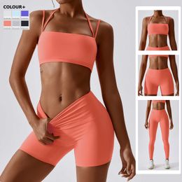 Yoga Outfit 23 Pieces Fitness Yoga Set Women Solid Colour Buttery Soft Fabric Workout Gym Suit Super Stretch Female Breathable Sportswear J230506