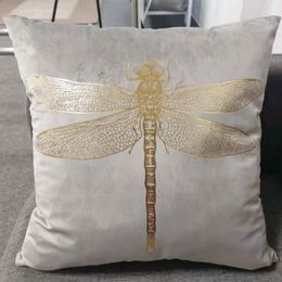 Cushion Decorative Pillow Selling Insect Dragonfly Foil Printing Velvet Garden Cover Gold Stamping Throw Pillowcase Chair 230505