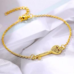 Charm Bracelets Cubic Zircon Shine Key For Women Gold Plated Stainless Steel Chain Wristband Girlfriend Wife Women's Luxury Jewellery