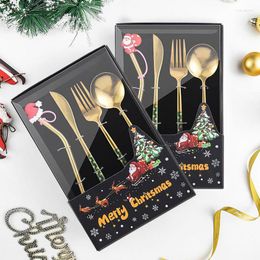 Dinnerware Sets 4PCS Christmas Gift Cutlery Spoon Fork Set Santa Claus Decoration Dessert Fruit Coffee