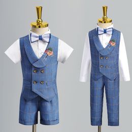 Family Matching Outfits Child Formal Vest Suit Set Boy Summer Autumn Wedding Baby First Birthday Piano Performance Costume Kids Waistcoat Shorts Clothes 230506