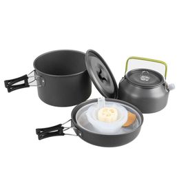 Camp Kitchen OUTDOOR CAMPING COOKWARE WITH 1.2L TEAPOT SET PORTABLE Aluminium PICNIC COOKWARE FOR 4-5 PEOPLE LIGHTWEIGHT P230506