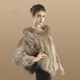 Scarves Real Fur Cappa Natural With Raccoon Knitted Scarf Shawl Poncho Cape SU-16043