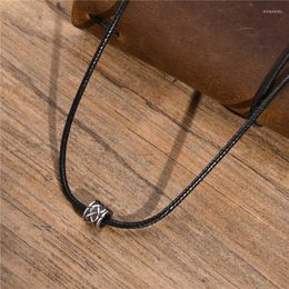 Pendant Necklaces KOTiK Punk Vintage Stainless Steel Celtic Knot Necklace For Men Casual Black Rope Chain Collar Male Jewelry Gifts