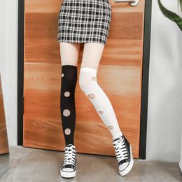 Women Socks AB Version Beggar Hole Long Tube JK Thigh Solid Color High Summer Velvet Black Stockings Personality Fashion Sexy