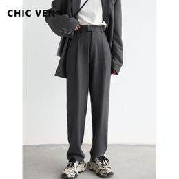 Women's Pants s CHIC VEN Simple Casual Women Twill Suit Wide Leg Straight Floor Office Ladies Female Trousers 230506