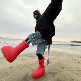 MSCHF Big Red Boots Astro boy boot Cartoon into real life fashion men women Rainboots Thick Bottom Rubber Platform WITH LOGO Oversized Shoes knee boots