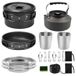 Camp Kitchen Camping Cookware Outdoor Camping Cookware Pot Cooking Set Hiking Picnic Travel Tourist Dishes Camping Supplies Equipment P230506