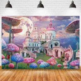 Party Decoration Fantasy Castle Birthday Banner Background Colorful Mushroom Landscape Baby Shower Po Custom Poster Backdrops