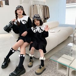 Family Matching Outfits Family Mom And Daughter Dress Goth Girls Dresses For Women Spring Autumn Parent-Child Matching Clothes Mother Kids Clothing 230506