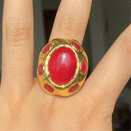 Cluster Rings Antique Dyed Jade Electroplating Adjustable Ring For Women Chinese Style Delicate Elegant Simple Fashion Luxury Jewelry