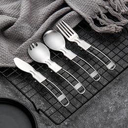 Dinnerware Sets 1Pcs Outdoor Camping Hiking Stainless Steel Metal Fork Spoon Tableware Cookout Picnic Foldable Folding Spork