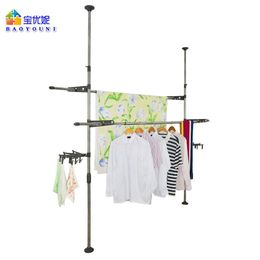 Organisation Adjustable Indoor Clothes Drying Rack Garment Rack Coat Stand Rack Drying Hangers Floor to Ceiling Drying Rack +Clip DQ077729D
