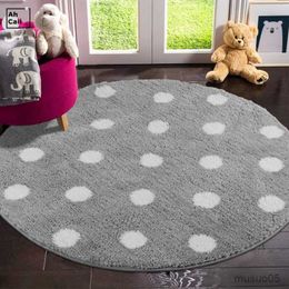 Baby Playmats Grey Modern Living Round Bedroom Fluffy Room Rugs Soft Bedside Carpet Furry Mat For Children Plush Rug Mats