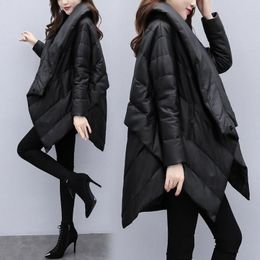 Women's Trench Coats Winter Women Thin Down Cotton Jacket Lady Fashion Black Cloak Jackets Long Sleeve Warm Coat Parka Female Portable