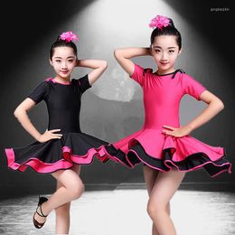 Stage Wear Kids Dresses For Girls Latin Ballroom Dance Dress Competition Short Sleeve Performance Costumes Practice