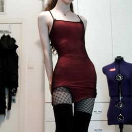 Casual Dresses Sexy Mini Dress Summer Mesh Double Layer Sexy Skinny Red Dress Women Sleeveless Party Bodycon Z0506