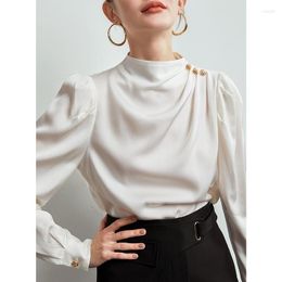 Women's T Shirts Silk Shirt Women 2023 Autumn Style Ladies Long-sleeved Mulberry Blouse French Top Brand Woman Blosue