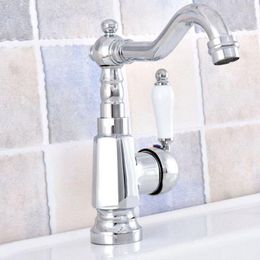 Kitchen Faucets Polished Chrome Brass Single Handle/Hole Bar Bathroom Sink Faucet Swivel Spout Basin Cold Water Taps 2sf641