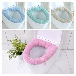 Toilet Seat Covers Winter Warmer Bathroom Cover Comfortable Velvet Pad With Handle Washable Cushion WC