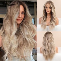 Lace Wigs CharmSource Long Brown Ombre Blonde Hair Body Wavy Front Synthetic for White Black Women Daily Use Wig High Density 230505